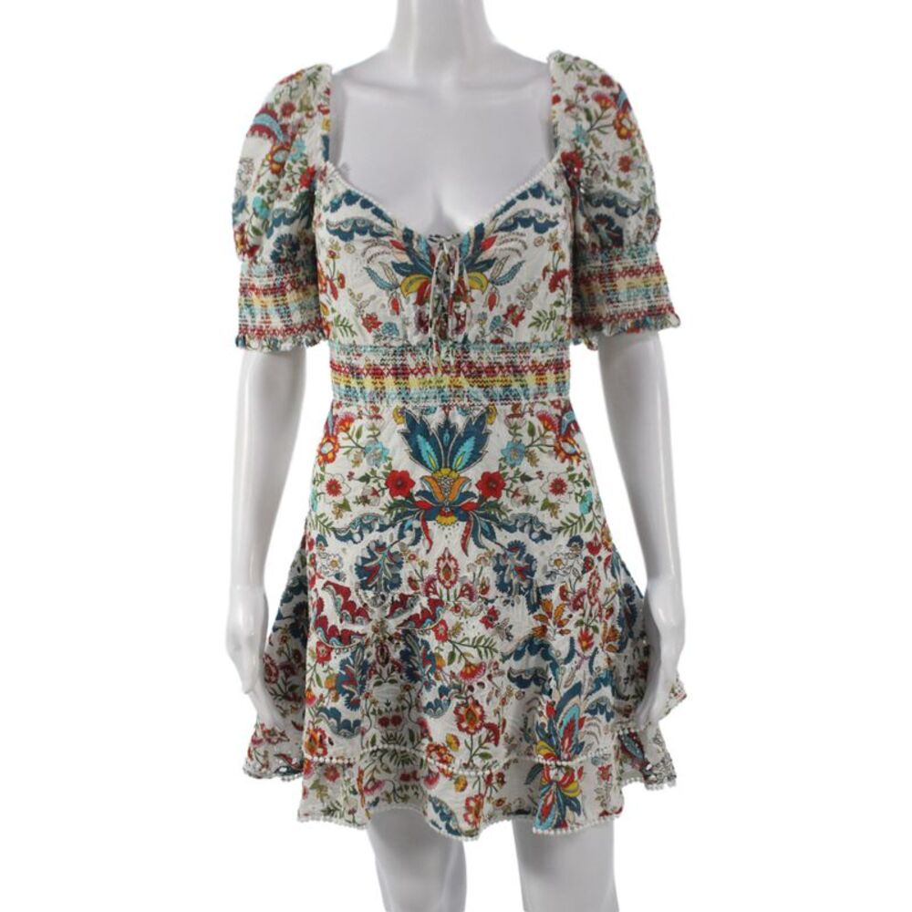 Alice + Olivia Women Fit & Flare Floral Cotton Short Sleeve Dress Size 8